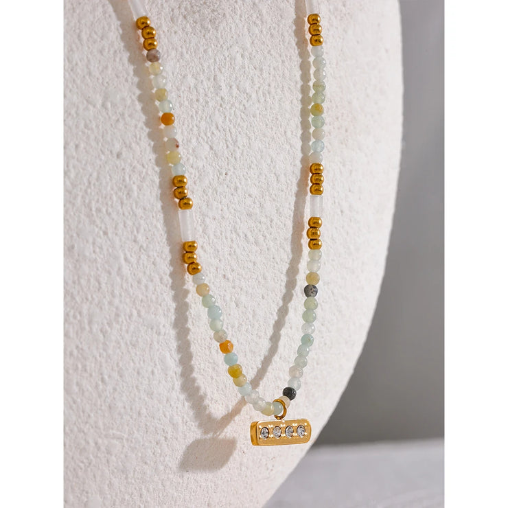 Stone Bead & Zircon Necklace