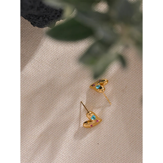 Gold Heart Stud Earrings