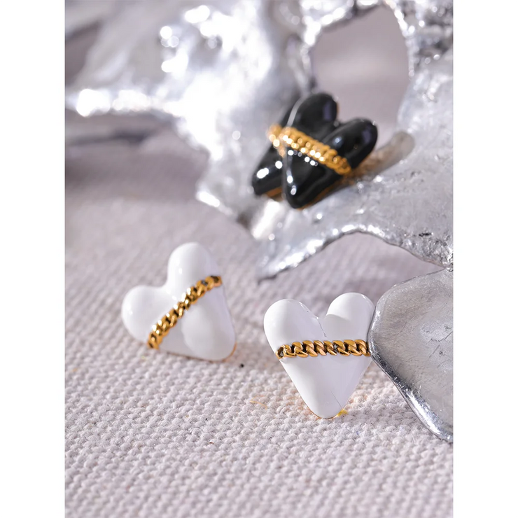 Black & White Enamel Heart Studs