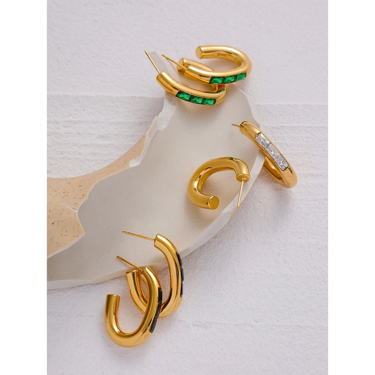 Gold Zirconia Hoop Earrings