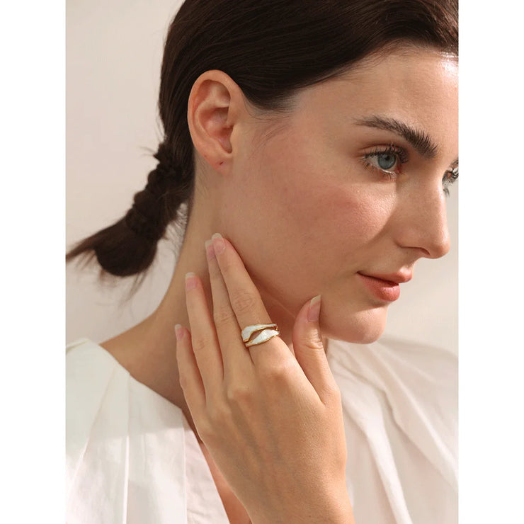 White Enamel Creative Irregular Open Ring