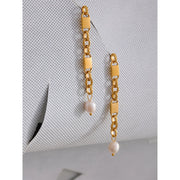 Hanging Chain Pearl Drop Earrings