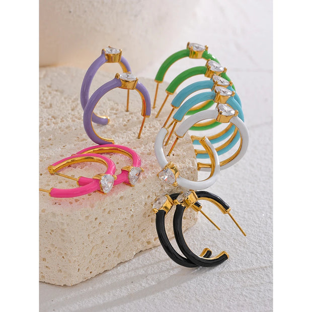 Candy Enamel Heart Hoop Earrings