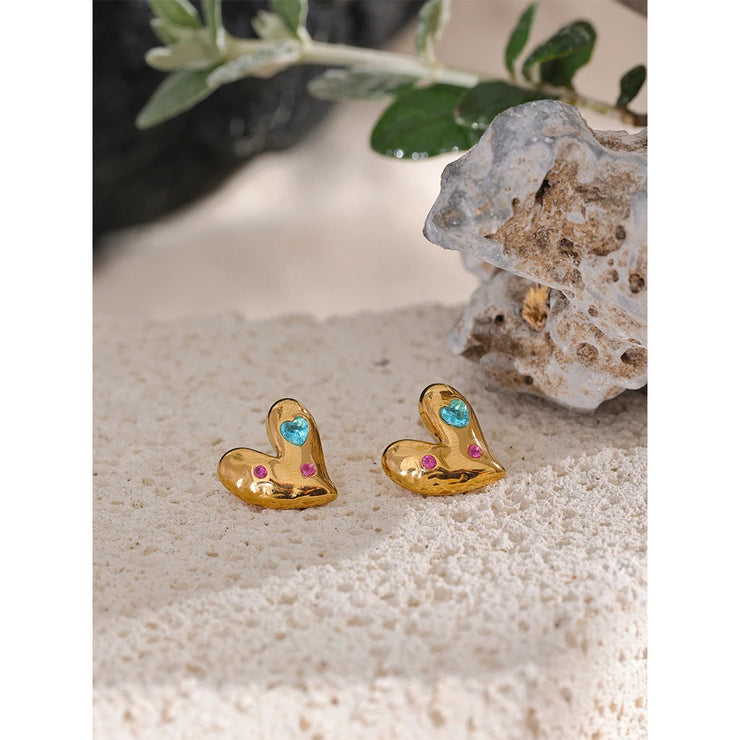 Gold Heart Stud Earrings