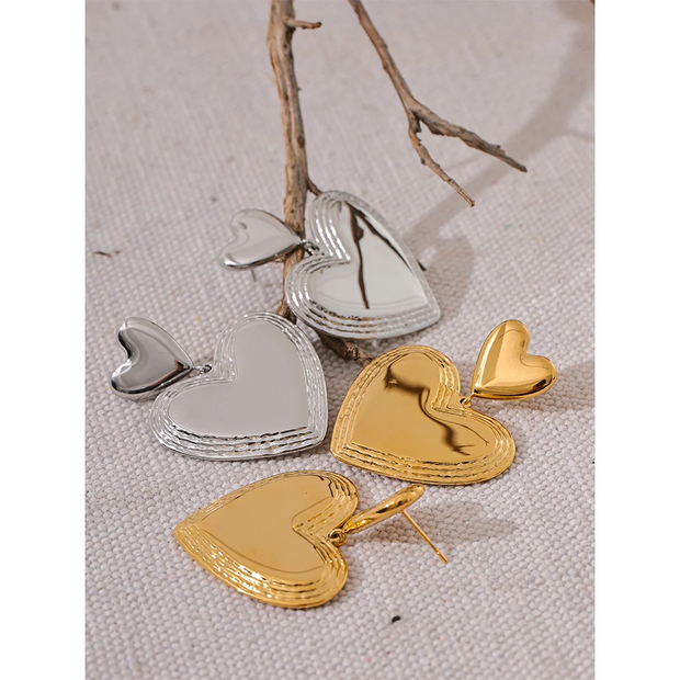 Gold & Silver Heart Dangle Earrings