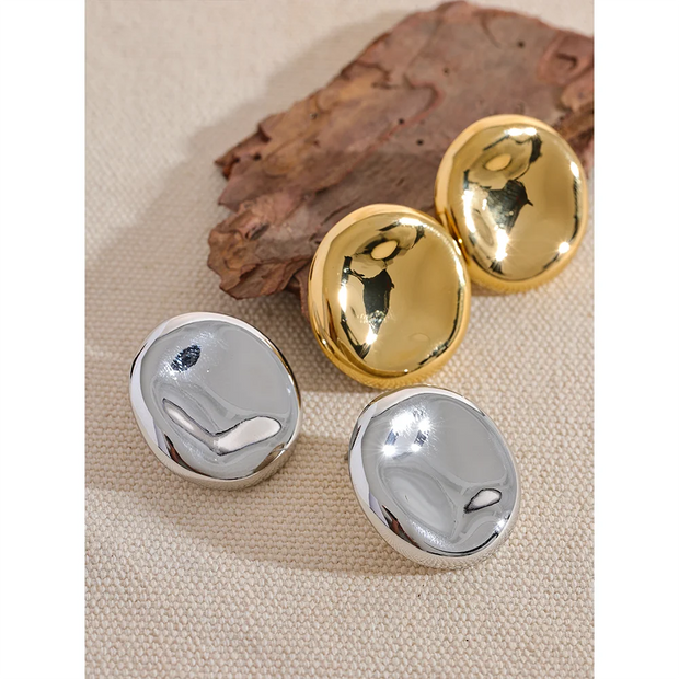 Round Button Stud Earrings