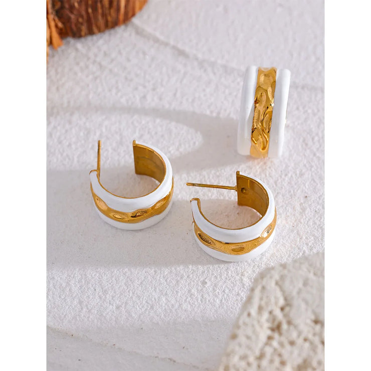 White Enamel C-Shape Earrings