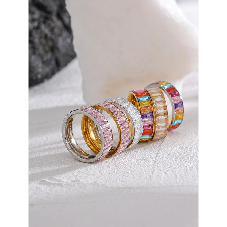 Delicate Shiny Colorful Cubic Zirconia Multiple Ring