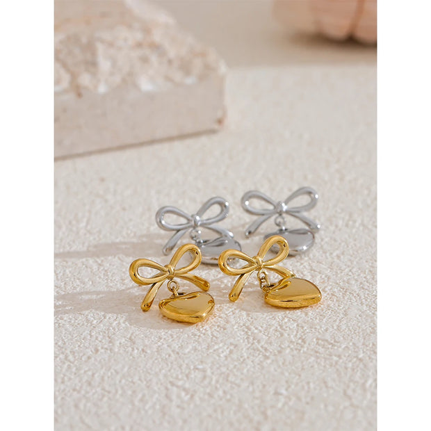 Bow knot Heart Lover Necklace Earrings Set