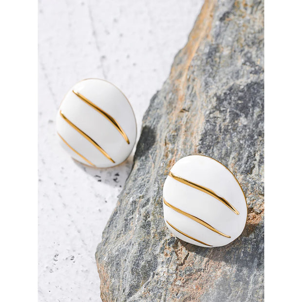 White Enamel Vintage Stud Earrings