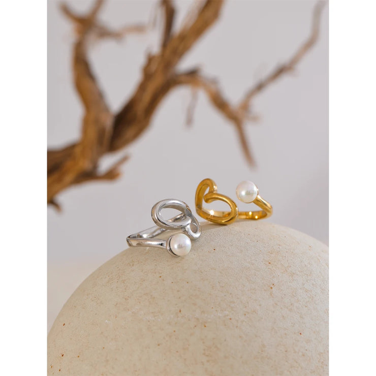 Heart Hollow Pearl Adjustable Ring