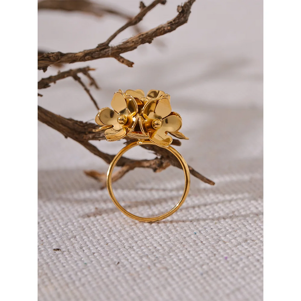 Stereoscopic Flower Metal Adjustable Ring