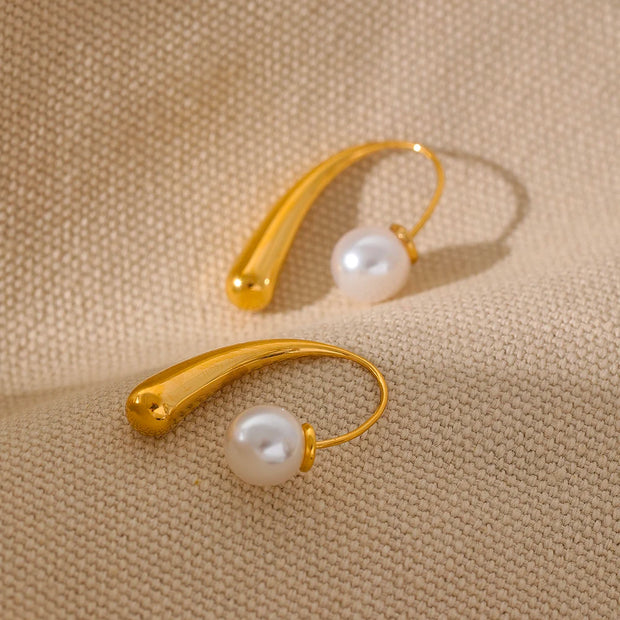 Gold Minimalist Pearl Hoops