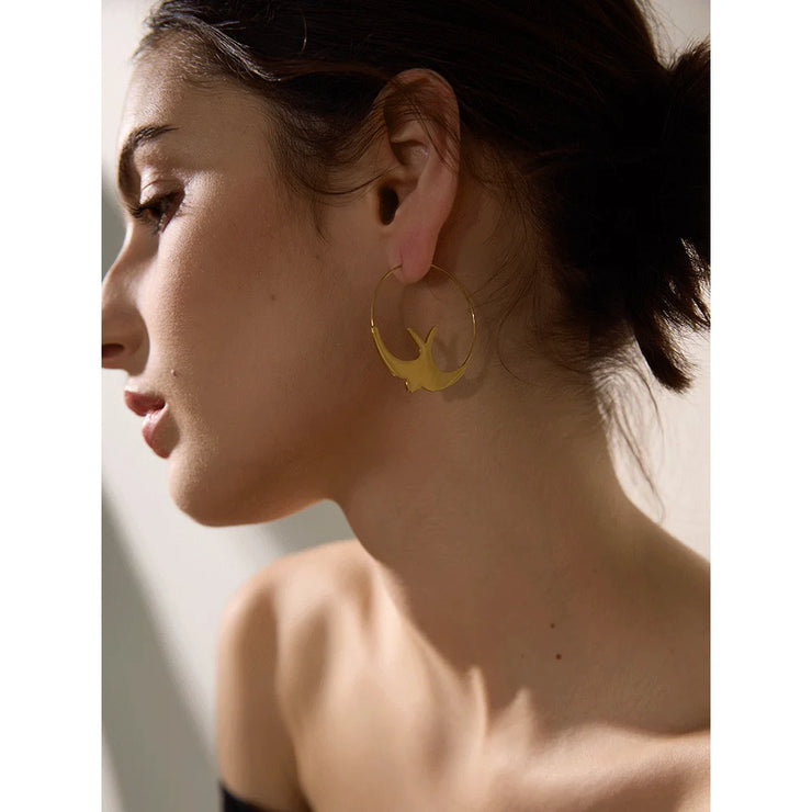 Swallow Bird Thin Hoop Earrings