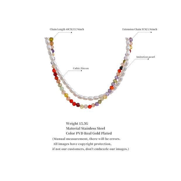 Colorful Zircon & Pearl Necklace