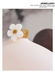 Natural Shell Flower Open Gold Color Ring