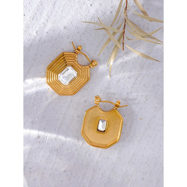 Shiny Zirconia Geometric Hoop Earrings