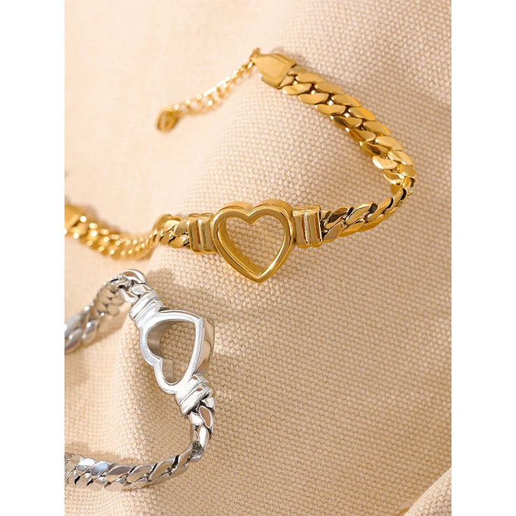 Wide Heart Cuban Chain Bracelet