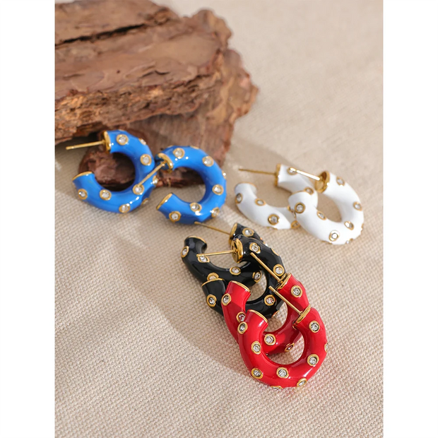 Colorful Enamel C-Shape Huggie Earrings