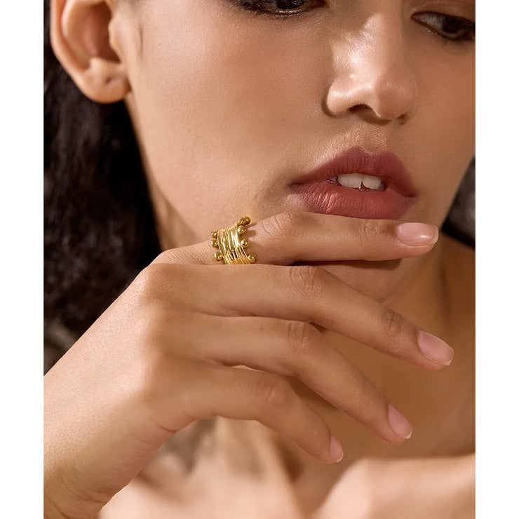 Women Statement Texture Gold Color Wide Ring