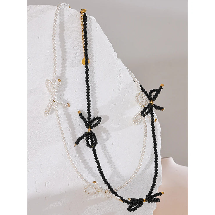 Black Crystal Bow Knot Necklace