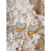 Gold Shell Heart Stud Earrings