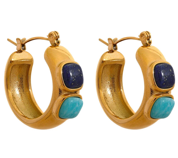 Natural Stone Gold Hoop Earrings