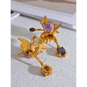 Purple Stone Butterfly Dangle Earrings