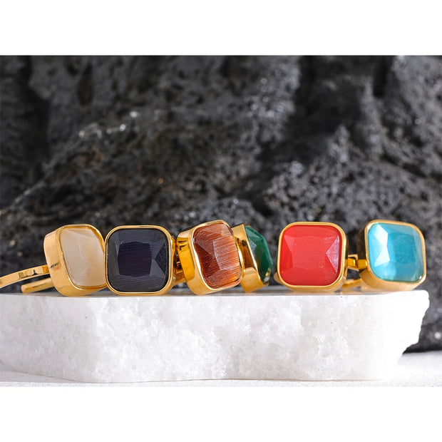 Natural Cat Eye Stone Square Open Ring