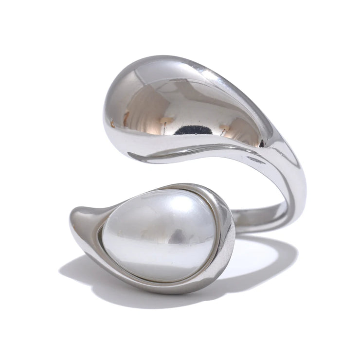 Imitation Pearl Water Drop Adjustable Ring