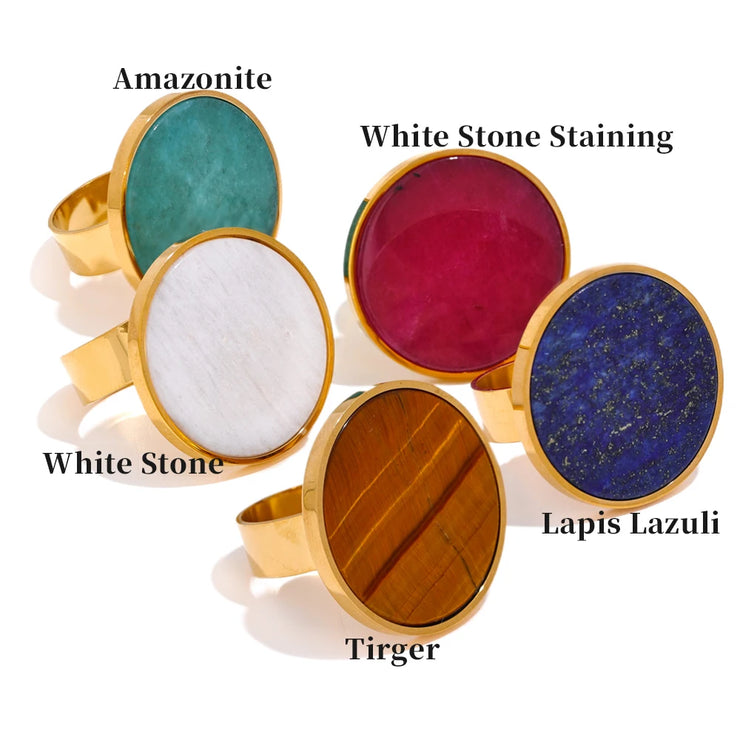 Adjustable Natural Stone Round Wide Ring