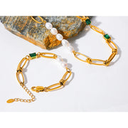 Luxury Green Zircon & Pearl Necklace Bracelet Set