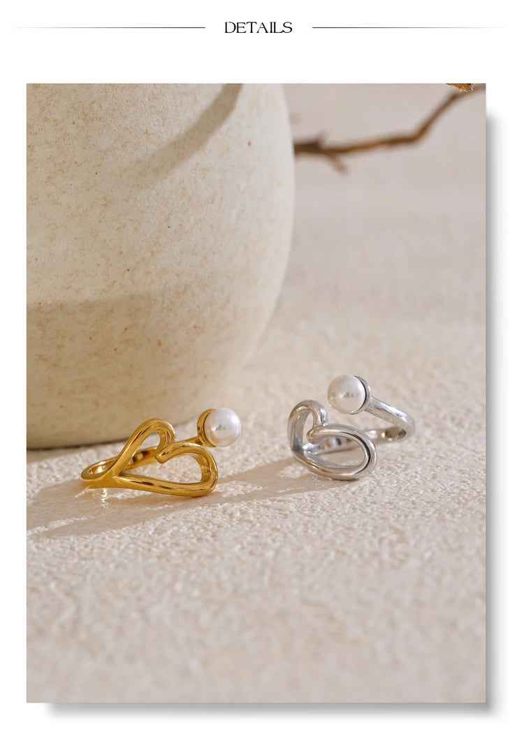 Heart Hollow Pearl Adjustable Ring