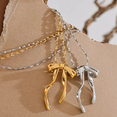 Gold & Platinum Bow Knot Necklace