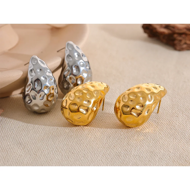 Stainless Steel Water Drop Fashion Hollow Stud Earrings Personalized Gold Color Texture Waterproof Charm Jewelry New Evry Jewelry