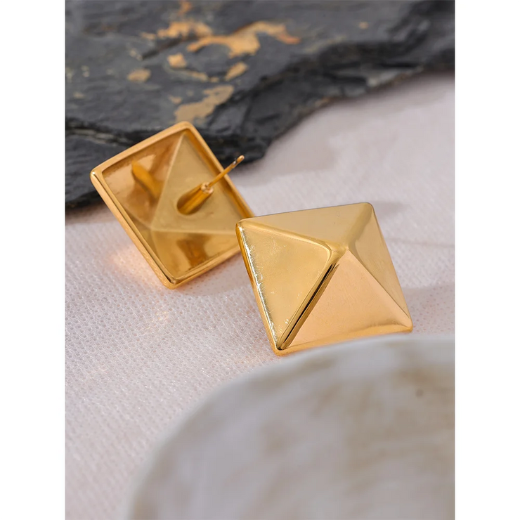 Stainless Steel Glossy Smooth Square Geometric Metal Big Stud Earrings Women Gold Color Fashion Statement Daily Jewelry Evry Jewelry