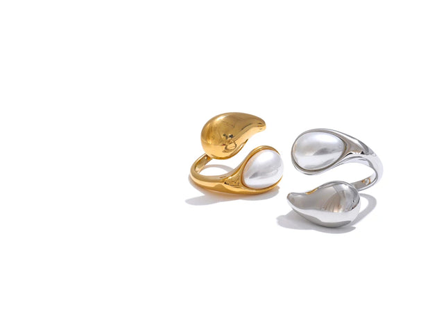 Imitation Pearl Water Drop Adjustable Ring