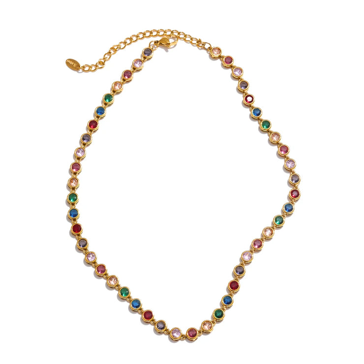 Colorful Cubic Zirconia Cast Chain Necklace & Bracelet