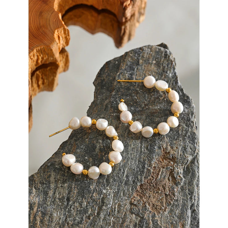 Irregular Pearl Bead Hoops