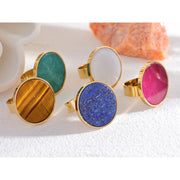 Adjustable Natural Stone Round Wide Ring