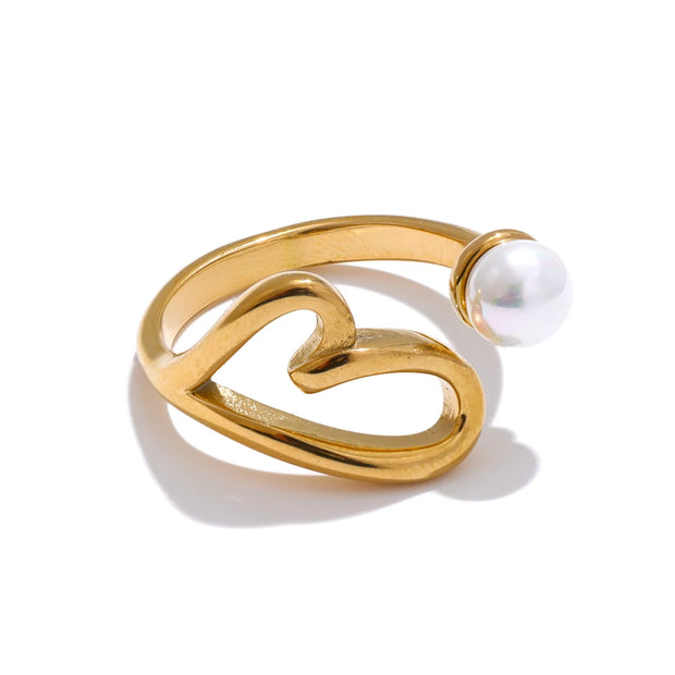 Heart Hollow Pearl Adjustable Ring