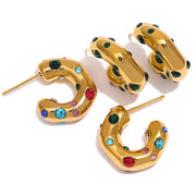 Colorful Zirconia Gold Hoop Earrings