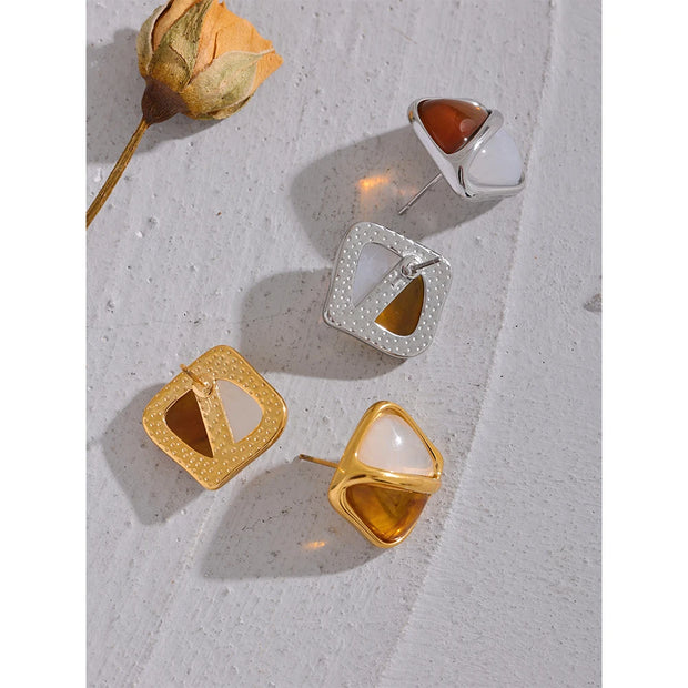 Caramel Resin Square Stud Earrings