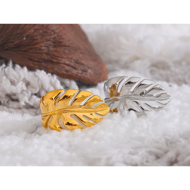 Stylish Design Stainless Steel Metal Leaf Leaves Open Ring Rust Proof Individualistic