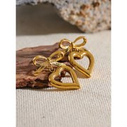 Gold Bow Heart Drop Earrings