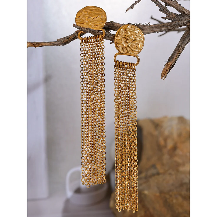 Golden Coin Chain Tassel Earrings