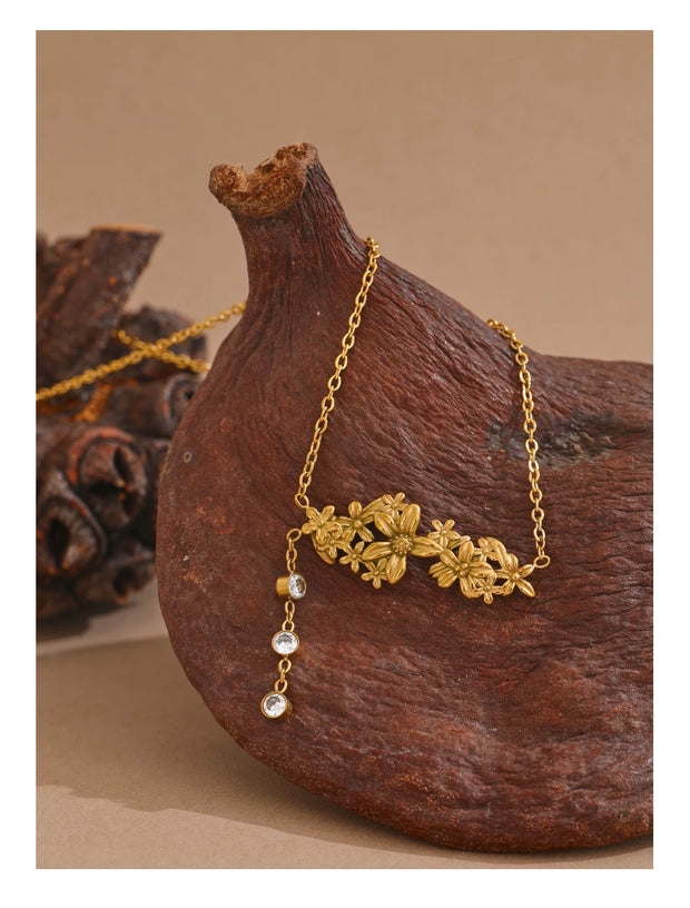 Flower Chain CZ Pendant Necklace