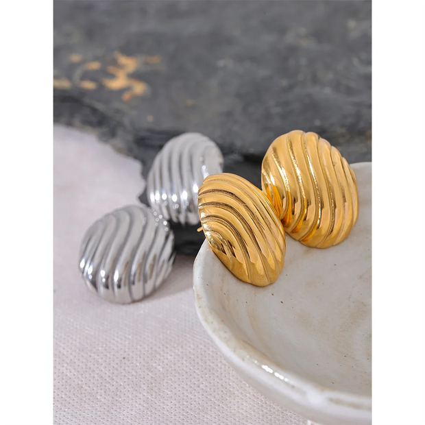 Oval Stripe Stud Earrings