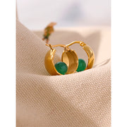 Green Agate Huggie Hoop Earrings