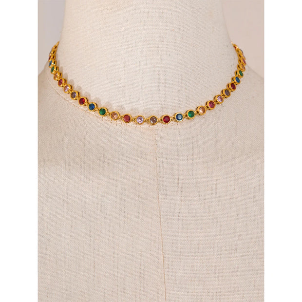 Colorful Cubic Zirconia Cast Chain Necklace & Bracelet